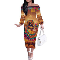 Mexico Day Of The Dead Family Matching Off The Shoulder Long Sleeve Dress and Hawaiian Shirt Día de los Muertos Catrina - Wonder Print Shop