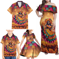 Mexico Day Of The Dead Family Matching Off Shoulder Maxi Dress and Hawaiian Shirt Día de los Muertos Catrina - Wonder Print Shop