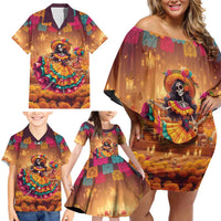 Mexico Day Of The Dead Family Matching Off Shoulder Short Dress and Hawaiian Shirt Día de los Muertos Catrina - Wonder Print Shop