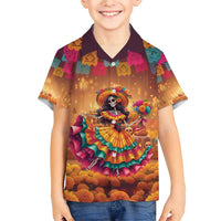 Mexico Day Of The Dead Family Matching Short Sleeve Bodycon Dress and Hawaiian Shirt Día de los Muertos Catrina - Wonder Print Shop
