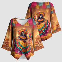 Mexico Day Of The Dead Kimono Sleeve Blouse Día de los Muertos Catrina - Wonder Print Shop
