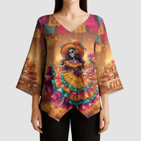 Mexico Day Of The Dead Kimono Sleeve Blouse Día de los Muertos Catrina - Wonder Print Shop