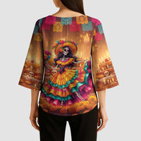 Mexico Day Of The Dead Kimono Sleeve Blouse Día de los Muertos Catrina - Wonder Print Shop