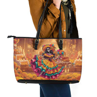 Mexico Day Of The Dead Leather Tote Bag Día de los Muertos Catrina - Wonder Print Shop