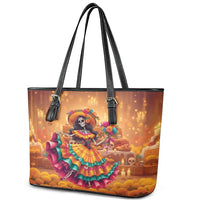 Mexico Day Of The Dead Leather Tote Bag Día de los Muertos Catrina - Wonder Print Shop