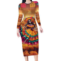 Mexico Day Of The Dead Long Sleeve Bodycon Dress Día de los Muertos Catrina - Wonder Print Shop