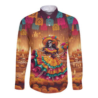 Mexico Day Of The Dead Long Sleeve Button Shirt Día de los Muertos Catrina - Wonder Print Shop