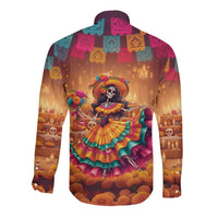 Mexico Day Of The Dead Long Sleeve Button Shirt Día de los Muertos Catrina - Wonder Print Shop