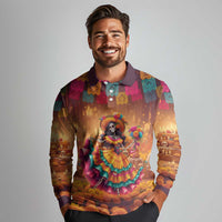 Mexico Day Of The Dead Long Sleeve Polo Shirt Día de los Muertos Catrina - Wonder Print Shop