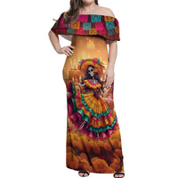 Mexico Day Of The Dead Off Shoulder Maxi Dress Día de los Muertos Catrina - Wonder Print Shop
