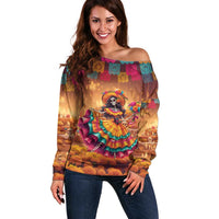 Mexico Day Of The Dead Off Shoulder Sweater Día de los Muertos Catrina - Wonder Print Shop