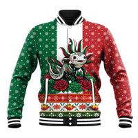 Mexico Christmas Baseball Jacket Cute Axolotl with Flag Style - Wonder Print Shop
