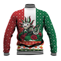 Mexico Christmas Baseball Jacket Cute Axolotl with Flag Style - Wonder Print Shop