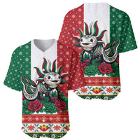 Mexico Christmas Baseball Jersey Cute Axolotl with Flag Style - Wonder Print Shop