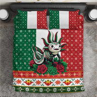 Mexico Christmas Bedding Set Cute Axolotl with Flag Style - Wonder Print Shop