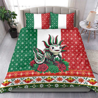 Mexico Christmas Bedding Set Cute Axolotl with Flag Style - Wonder Print Shop