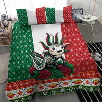 Mexico Christmas Bedding Set Cute Axolotl with Flag Style - Wonder Print Shop
