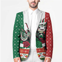 Mexico Christmas Blazer Cute Axolotl with Flag Style - Wonder Print Shop