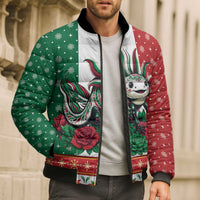 Mexico Christmas Bomber Puffer Jacket Cute Axolotl with Flag Style - Wonder Print Shop
