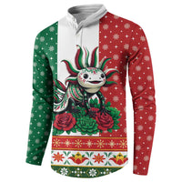 Mexico Christmas Button Sweatshirt Cute Axolotl with Flag Style - Wonder Print Shop