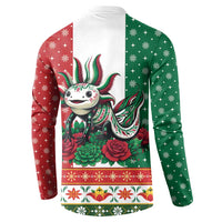 Mexico Christmas Button Sweatshirt Cute Axolotl with Flag Style - Wonder Print Shop