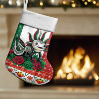 Mexico Christmas Stocking Cute Axolotl with Flag Style - Wonder Print Shop