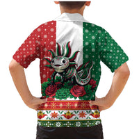 Mexico Christmas Family Matching Mermaid Dress and Hawaiian Shirt Cute Axolotl with Flag Style - Wonder Print Shop