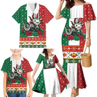 Mexico Christmas Family Matching Mermaid Dress and Hawaiian Shirt Cute Axolotl with Flag Style - Wonder Print Shop