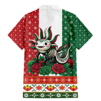 Mexico Christmas Family Matching Mermaid Dress and Hawaiian Shirt Cute Axolotl with Flag Style - Wonder Print Shop
