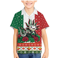 Mexico Christmas Family Matching Mermaid Dress and Hawaiian Shirt Cute Axolotl with Flag Style - Wonder Print Shop