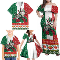 Mexico Christmas Family Matching Off Shoulder Maxi Dress and Hawaiian Shirt Cute Axolotl with Flag Style - Wonder Print Shop