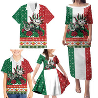 Mexico Christmas Family Matching Puletasi and Hawaiian Shirt Cute Axolotl with Flag Style - Wonder Print Shop