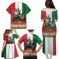 Mexico Christmas Family Matching Puletasi and Hawaiian Shirt Cute Axolotl with Flag Style - Wonder Print Shop