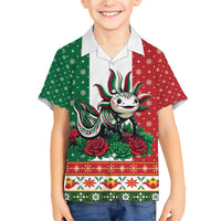 Mexico Christmas Family Matching Short Sleeve Bodycon Dress and Hawaiian Shirt Cute Axolotl with Flag Style - Wonder Print Shop