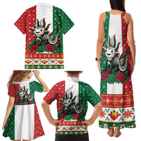 Mexico Christmas Family Matching Tank Maxi Dress and Hawaiian Shirt Cute Axolotl with Flag Style - Wonder Print Shop