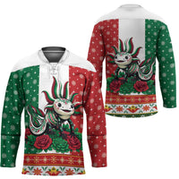 Mexico Christmas Hockey Jersey Cute Axolotl with Flag Style - Wonder Print Shop