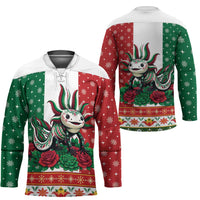 Mexico Christmas Hockey Jersey Cute Axolotl with Flag Style - Wonder Print Shop
