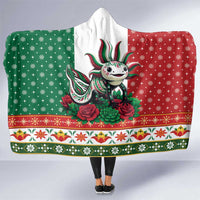 Mexico Christmas Hooded Blanket Cute Axolotl with Flag Style - Wonder Print Shop