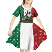Mexico Christmas Kid Short Sleeve Dress Cute Axolotl with Flag Style - Wonder Print Shop