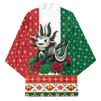 Mexico Christmas Kimono Cute Axolotl with Flag Style - Wonder Print Shop