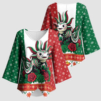 Mexico Christmas Kimono Sleeve Blouse Cute Axolotl with Flag Style - Wonder Print Shop