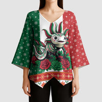 Mexico Christmas Kimono Sleeve Blouse Cute Axolotl with Flag Style - Wonder Print Shop