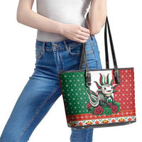 Mexico Christmas Leather Tote Bag Cute Axolotl with Flag Style - Wonder Print Shop