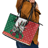 Mexico Christmas Leather Tote Bag Cute Axolotl with Flag Style - Wonder Print Shop