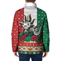 Mexico Christmas Padded Jacket Cute Axolotl with Flag Style - Wonder Print Shop