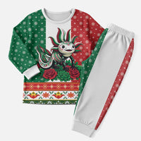 Mexico Christmas Pajama Set Cute Axolotl with Flag Style - Wonder Print Shop