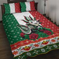 Mexico Christmas Quilt Bed Set Cute Axolotl with Flag Style - Wonder Print Shop