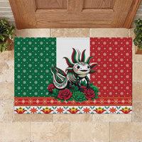 Mexico Christmas Rubber Doormat Cute Axolotl with Flag Style - Wonder Print Shop