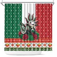 Mexico Christmas Shower Curtain Cute Axolotl with Flag Style - Wonder Print Shop