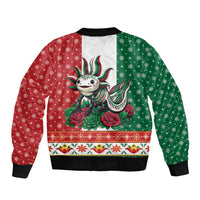 Mexico Christmas Sleeve Zip Bomber Jacket Cute Axolotl with Flag Style - Wonder Print Shop